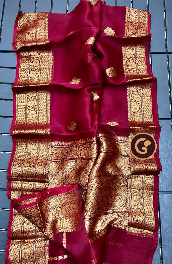 Dark Pink Pure Kora Silk Saree