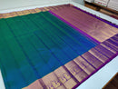 Peacock Blue Embossed Kanchipuram Pure Silk Saree