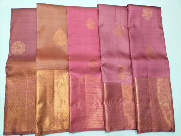Pastel Shades Pure Handloom Copper Zari Kanchipuram Silk Sarees