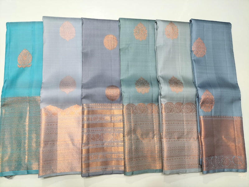 Trendy Copper Zari Border Kanchipuram Silk Sarees Collection