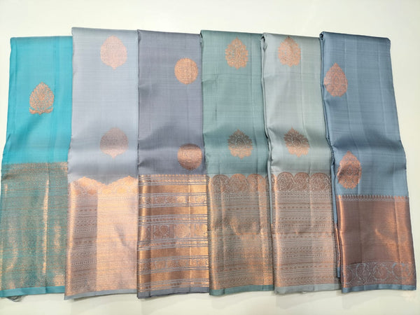 Pastel Blue Copper Zari Kanchipuram Handloom Silk Sarees