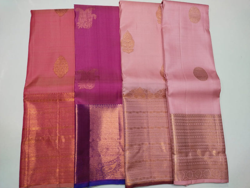 Pastel Shades Pure Handloom Copper Zari Kanchipuram Silk Sarees