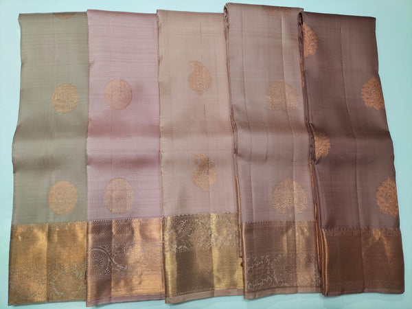 Pastel Shade Copper Zari Kanchipuram Silk Sarees