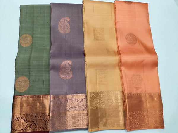 Unique Shades Copper Zari Handloom Kanchipuram Silk Sarees