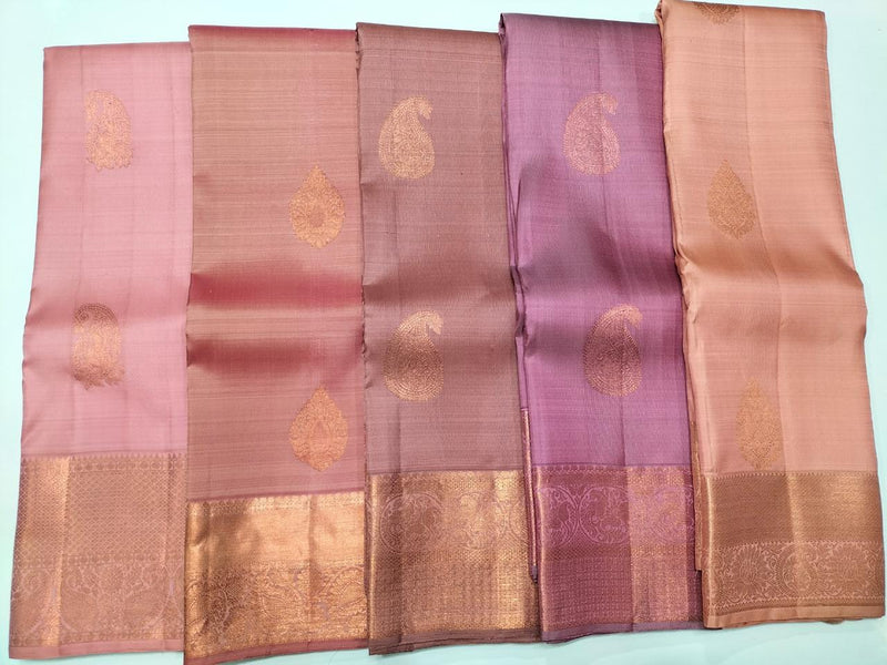 Unique Shades Copper Zari Handloom Kanchipuram Silk Sarees