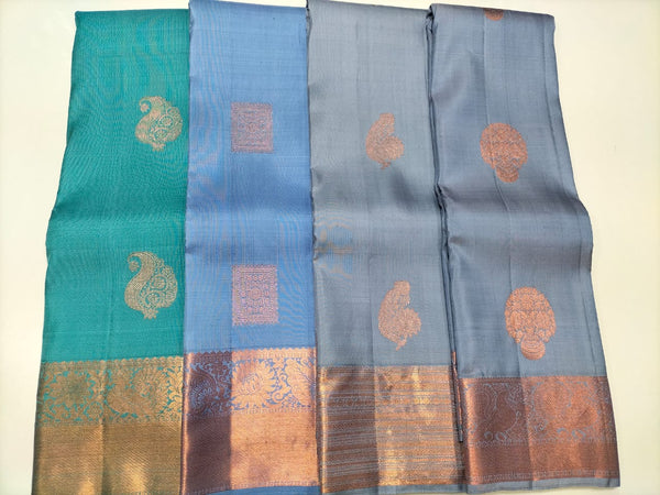 Pastel Blue Shade Copper Zari Kanchipuram Silk Sarees