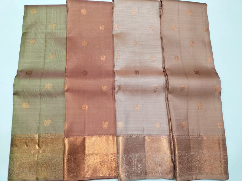 Unique Shades Copper Zari Handloom Kanchipuram Silk Sarees