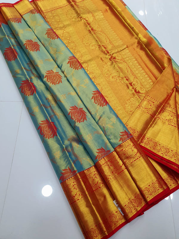 Bridal Kanchipuram Silk Saree with 3D Floral Design
