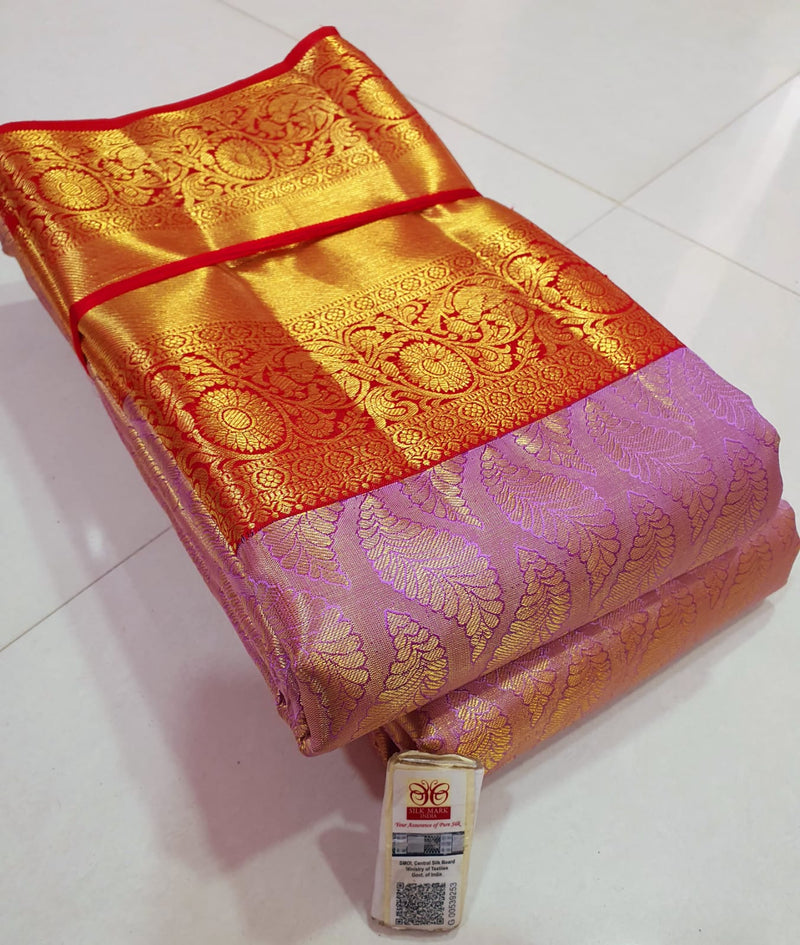 Celebrity Style Pink Bridal Kanchipuram Silk Saree