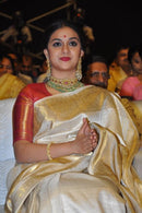 Celebrity Style - Keerthy Suresh Inspired Half White Pure Handloom Kanchipuram Silk Saree