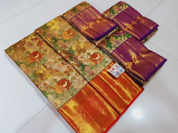 Bridal Kanchipuram Silk Sarees with Unique 3D  Floral Design