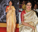 Celebrity Style - Keerthy Suresh Inspired Half White Pure Handloom Kanchipuram Silk Saree