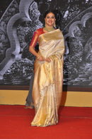 Celebrity Style - Keerthy Suresh Inspired Half White Pure Handloom Kanchipuram Silk Saree