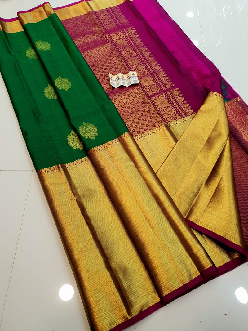 Green With Pink Bridal Kanchipuram Silk Saree – Iraivi - Wedding and Party  wear