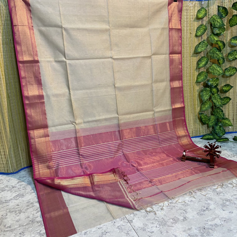 Maheshwari Silk Cotton Tissue Zari Checks Sarees