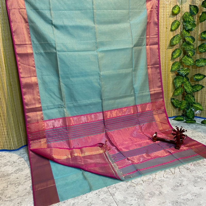 Maheshwari Silk Cotton Tissue Zari Checks Sarees