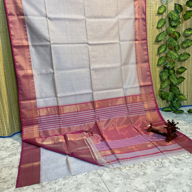 Maheshwari Silk Cotton Tissue Zari Checks Sarees