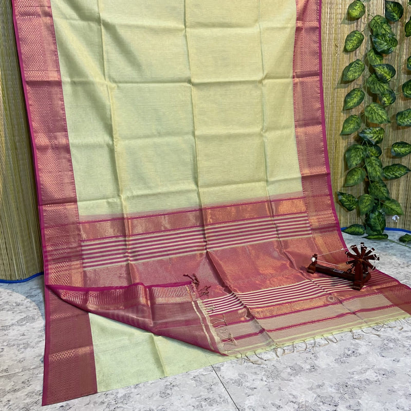 Maheshwari Silk Cotton Tissue Zari Checks Sarees