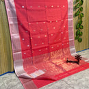 Maheshwari Silk Cotton Silver Zari Lotus Butta Sarees