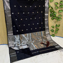 Maheshwari Silk Cotton Silver Zari Lotus Butta Sarees
