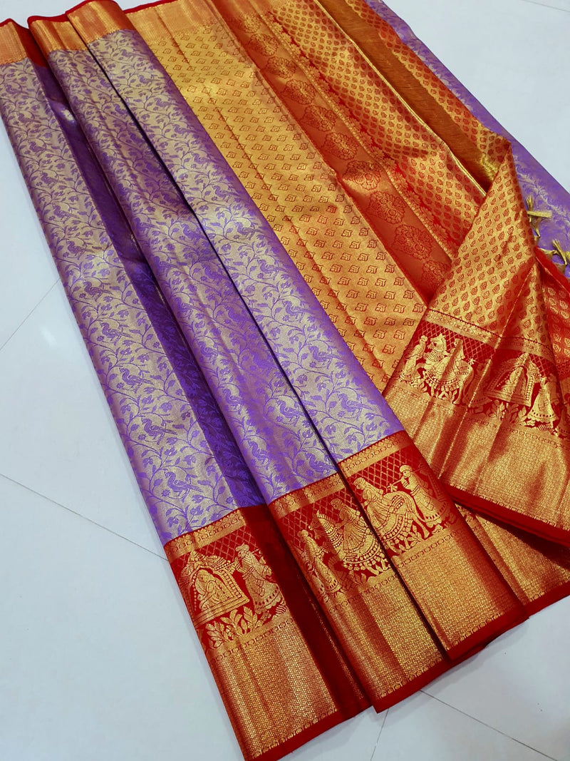 Kanchipuram Tissue Silk Saree | Handwoven Pure Silk | Pure Zari | PV NYC  372 – Panjavarnam