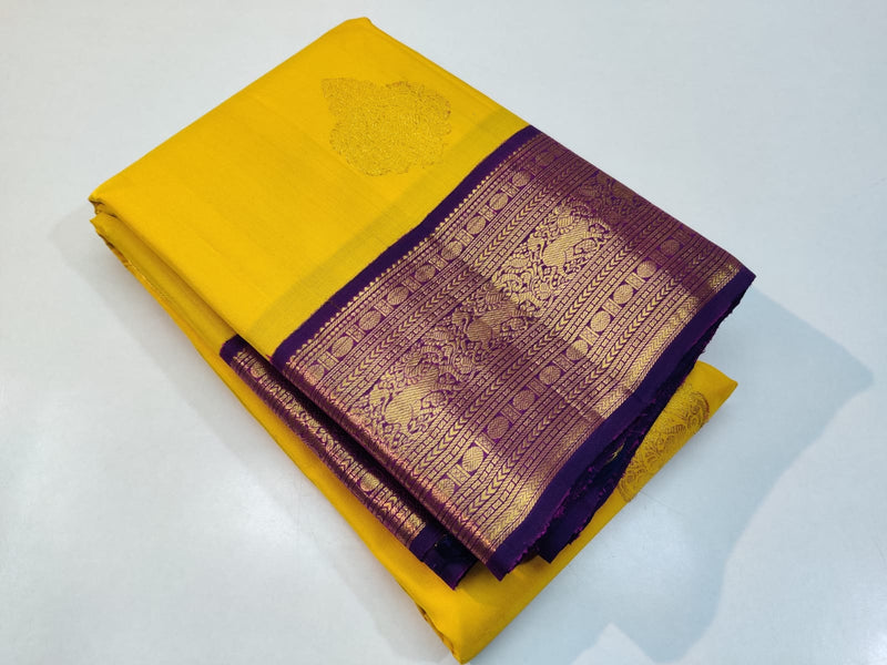 Yellow Korvai Kanchipuram Silk Saree