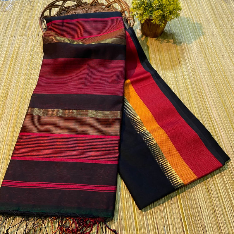 Maheshwari Silk Cotton Multi Color Border Sarees