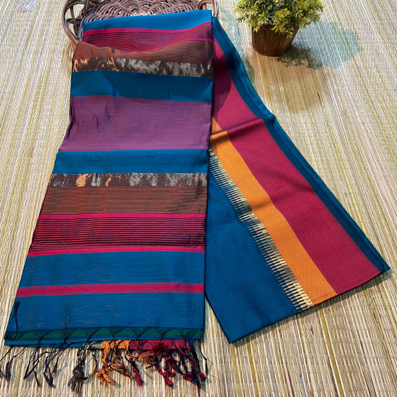 Maheshwari Silk Cotton Multi Color Border Sarees