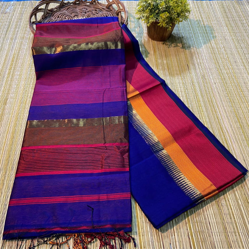 Maheshwari Silk Cotton Multi Color Border Sarees