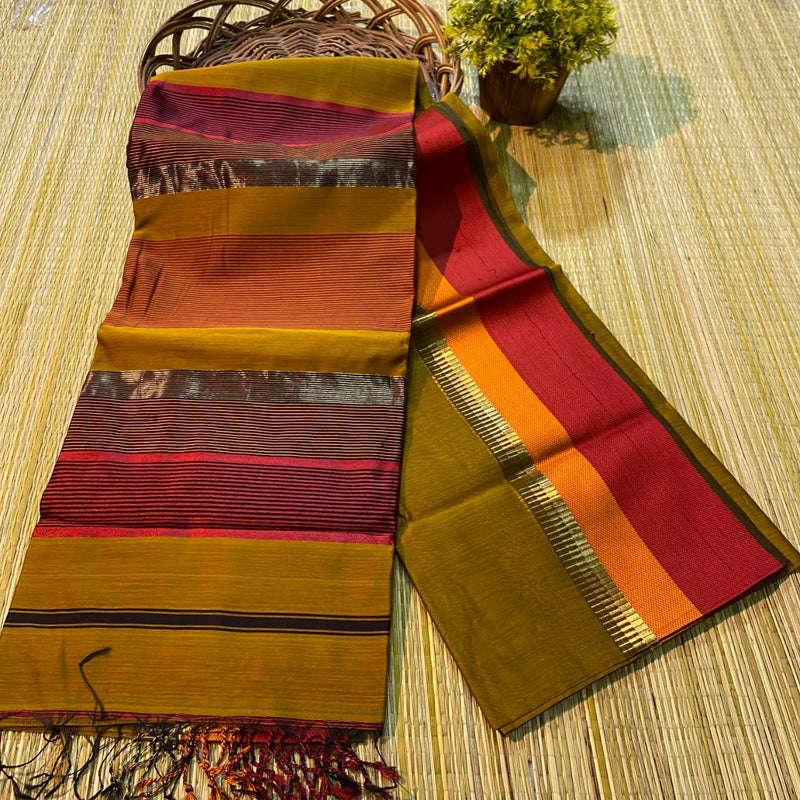 Maheshwari Silk Cotton Multi Color Border Sarees