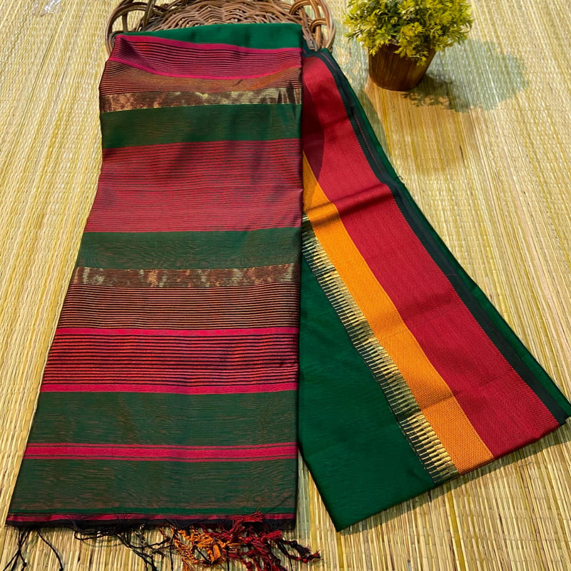 Maheshwari Silk Cotton Multi Color Border Sarees