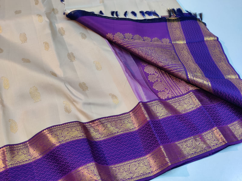 Half White Korvai Kanchipuram Silk Saree