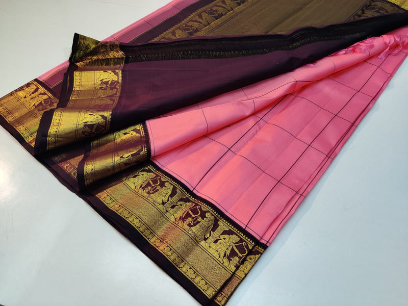 Exclusive Sita Rama Swayamvara Pure Korvai Checked Pattern Kanchipuram Silk Saree