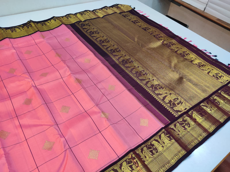 Exclusive Sita Rama Swayamvara Pure Korvai Checked Pattern Kanchipuram Silk Saree