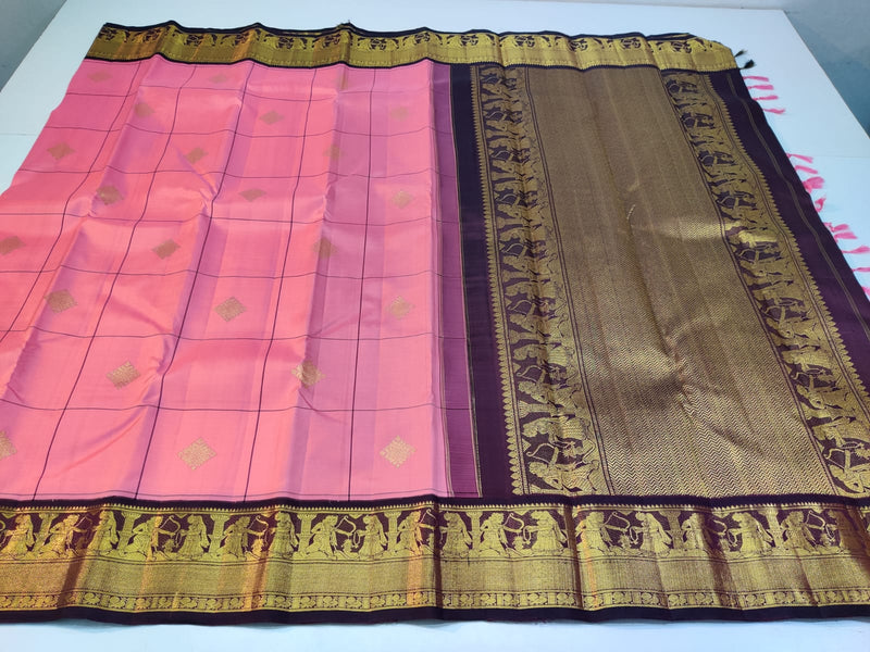 Exclusive Sita Rama Swayamvara Pure Korvai Checked Pattern Kanchipuram Silk Saree