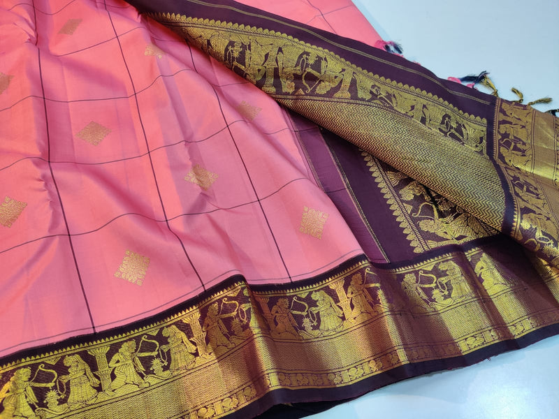 Exclusive Sita Rama Swayamvara Pure Korvai Checked Pattern Kanchipuram Silk Saree