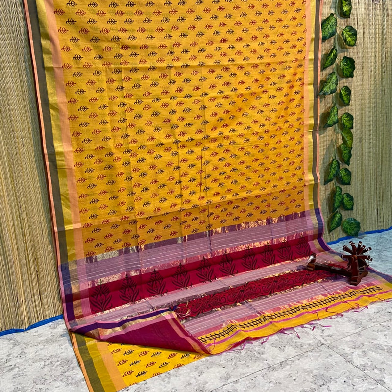 Block Printed Maheshwari Silk Cotton Sarees