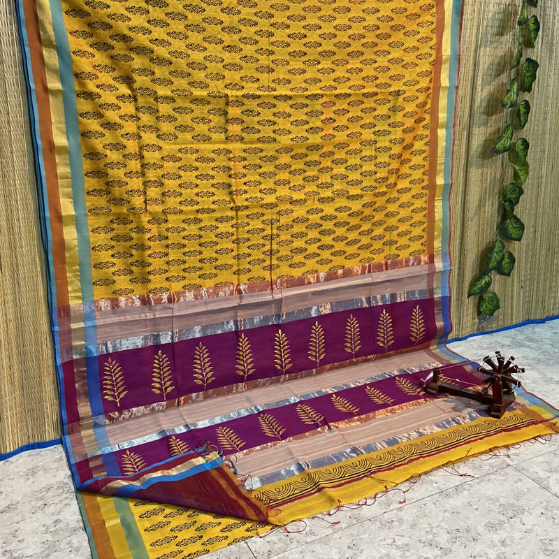 Block Printed Maheshwari Silk Cotton Sarees