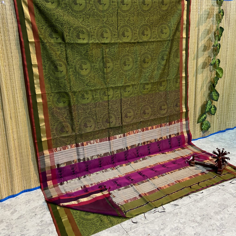 Block Printed Maheshwari Silk Cotton Sarees