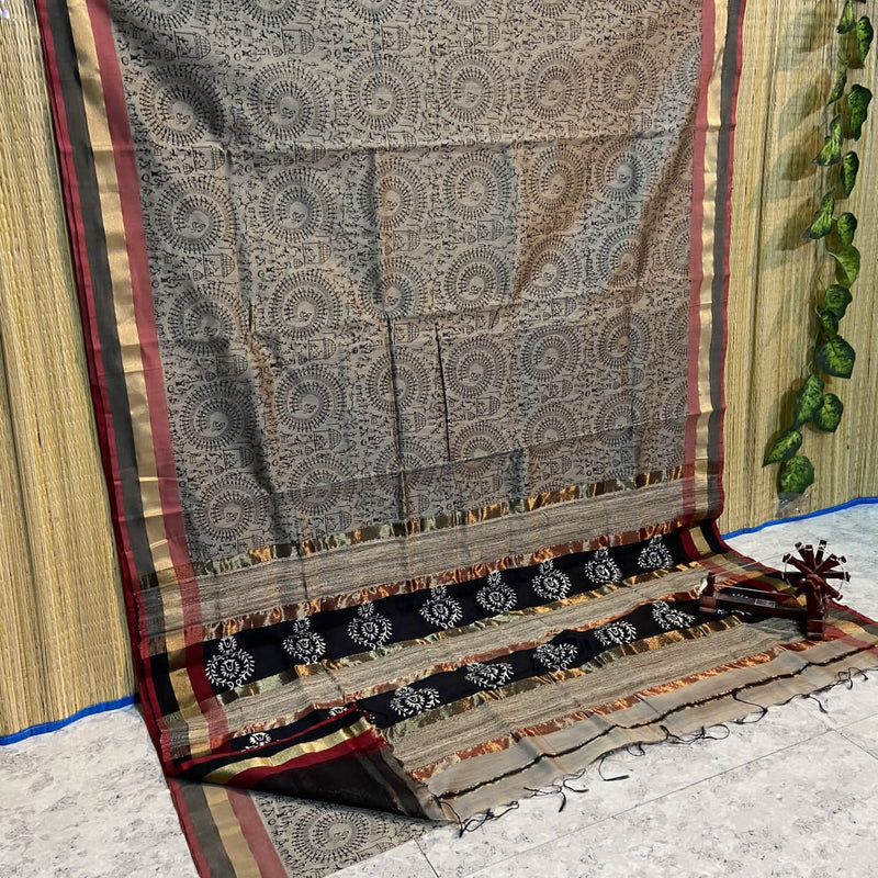 Block Printed Maheshwari Silk Cotton Sarees