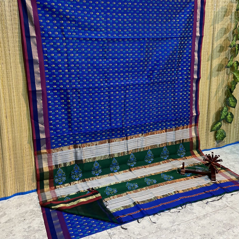 Block Printed Maheshwari Silk Cotton Sarees