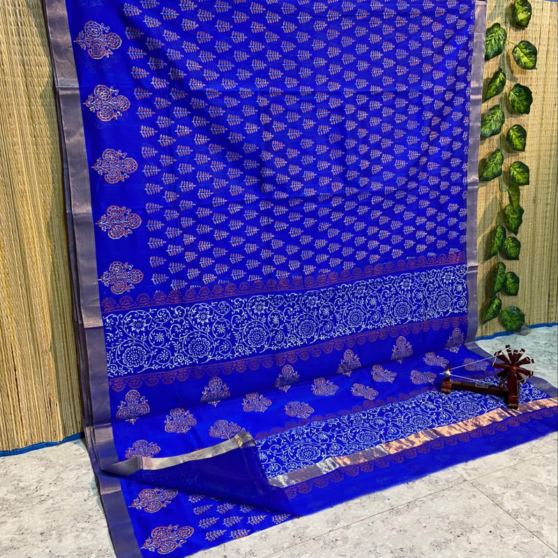 Block Printed Maheshwari Silk Cotton Sarees