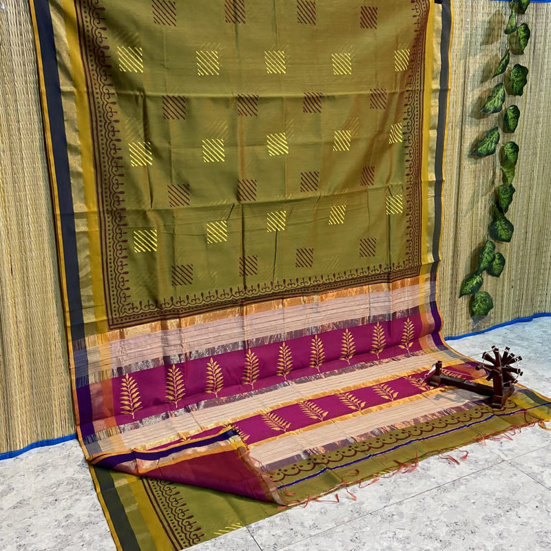 Block Printed Maheshwari Silk Cotton Sarees