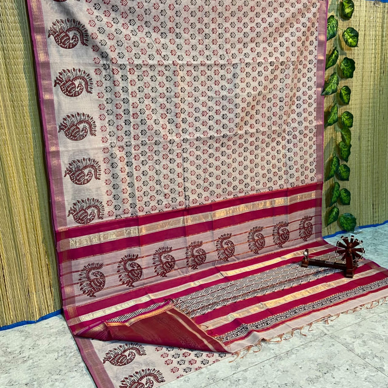 Block Printed Maheshwari Silk Cotton Sarees