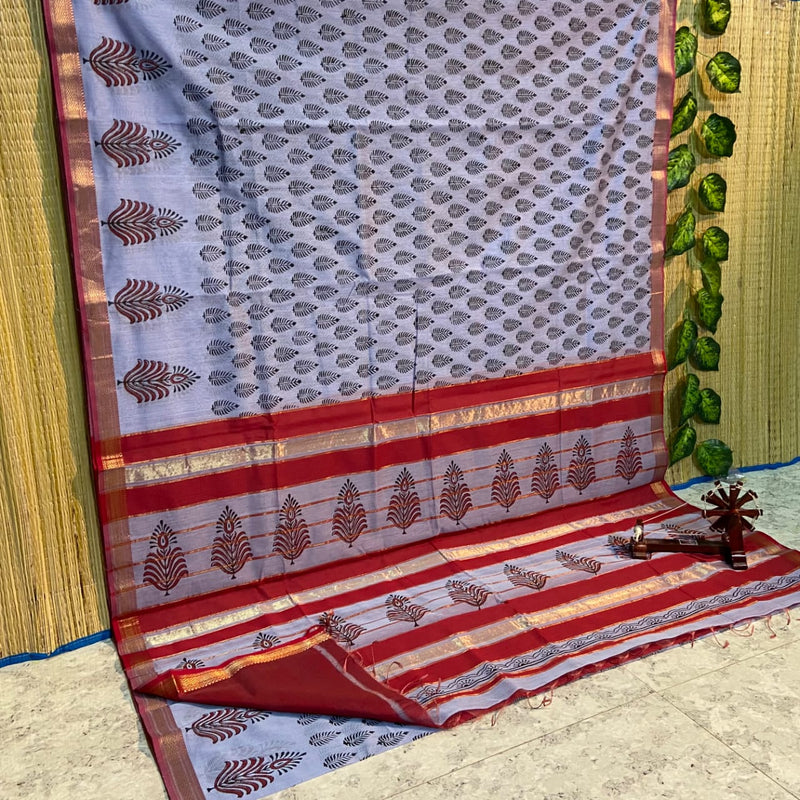 Block Printed Maheshwari Silk Cotton Sarees