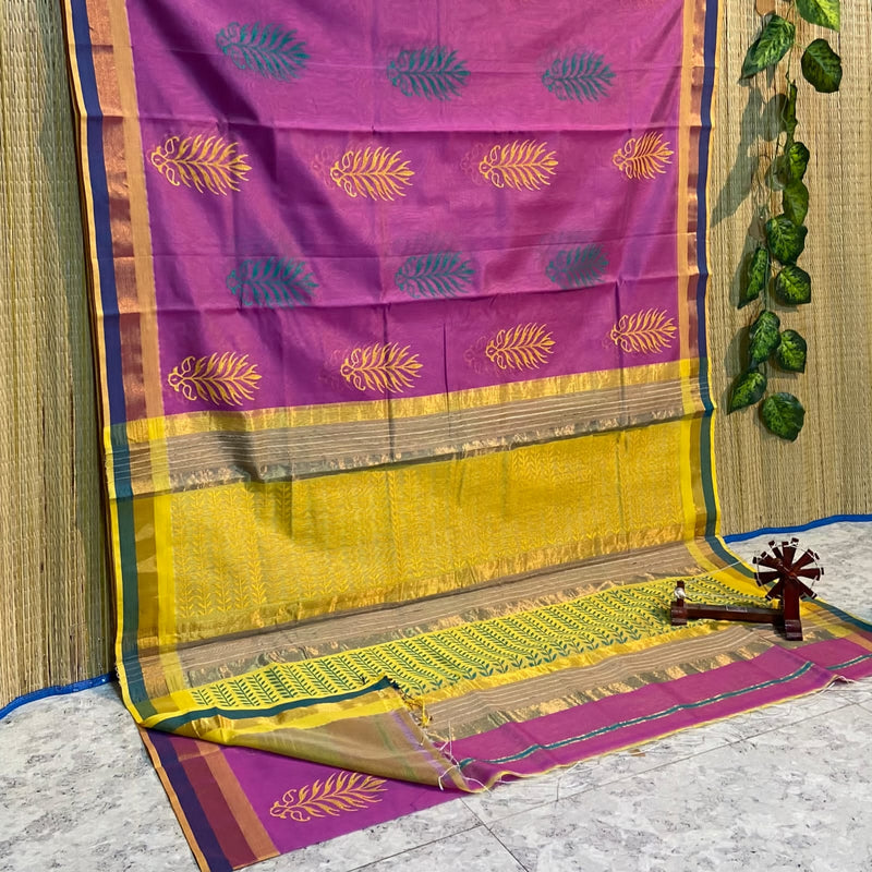 Block Printed Maheshwari Silk Cotton Sarees