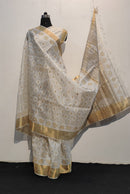 Pure Kosa Tussar Silk Natural Block Printed Sarees