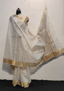 Pure Kosa Tussar Silk Natural Block Printed Sarees
