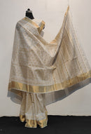 Pure Kosa Tussar Silk Natural Block Printed Sarees