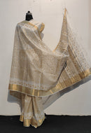 Pure Kosa Tussar Silk Natural Block Printed Sarees